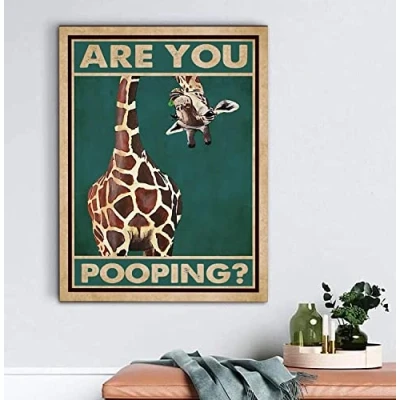 Image of Giraffe Are You Pooping Poster Bathroom Restroom Wall Toilet Decor, L Gift, Funny Animal Bathroom, Vintage Decor Art Tin Sign Metal 12X8 Inches