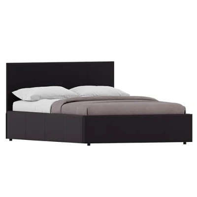 Image of Vida Designs Lisbon Double Bed, 4ft6 Ottoman Bed Frame Upholstered UKFR Faux Leather Headboard Low Foot End Bedroom Furniture, Brown