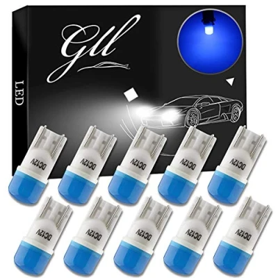 Image of GLL T10 LED Bulbs, Blue 501 W5W Bulbs 2835 3 SMD 90 Lumens Ceramic Body for Car Dome Lights Side License Trunk