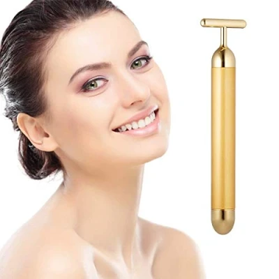 Image of Beauty Bar 24k Golden Pulse Facial Massager, T Shape Electric Sign Face Massage Tools for Sensitive Skin Pull Tight Firming Lift