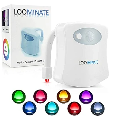 Image of The Loominate Toilet Bowl Night Light Gadget Upgraded Premium LED Motion Sensor 8 Colours &amp; Colour Changing Fits All Toilets Easy Installation