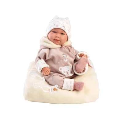 Image of Llorens Mimi 1017406 Baby Doll with Blue Eyes and Soft Body, Bear Oufit, Dummy, Dummy Chain Cuddly Cushion, 42 cm