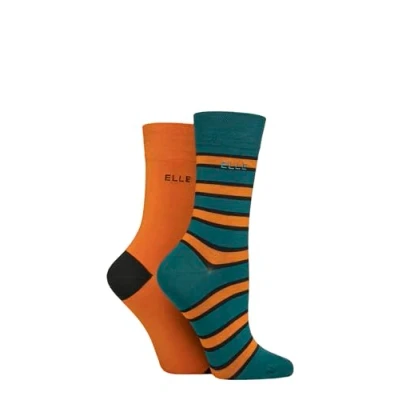 Image of Elle Women&#039;s Striped and Plain Soft, Cooling &amp; Breathable Bamboo Socks in a Multipack of 2 Pairs Size 4 8 Casual Wear (UK, Numeric, 4, 8, Regular, Marmalade)