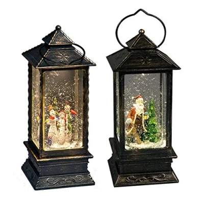 Image of Snowman Santa led Christmas Lantern Bundle of 2 Water Filled Glitter Snow Globe