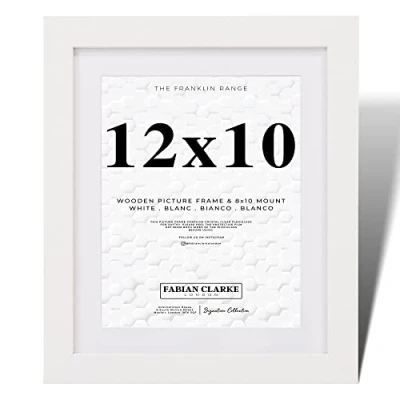 Image of Fabian Clarke London® 12X10 Picture Frame Wooden White with 10x8 Mount to Hang Portrait or Landscape