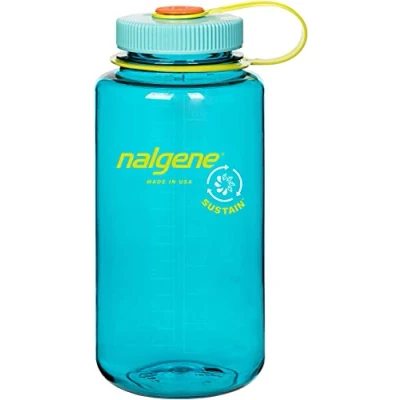 Image of Nalgene Wide Mouth Sustain Tritan Bottle Rain Water, 1 Litre/WM 1L 32oz Earth Reusable Eco Friendly Everyday Drinking Drink Flask Vessel Canteen Water Juice Storage Store Recycle Plastic BPA Free