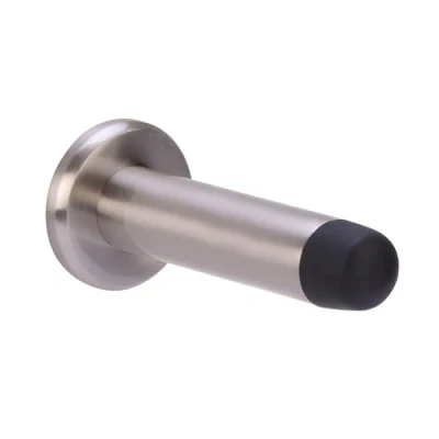 Image of DIRECT Door HANDLES® 75mm Projection Skirting or Wall Mounted Stop Concealed Fix with Rubber Buffer in Satin Nickel Fixing Screws (Pack of 1)