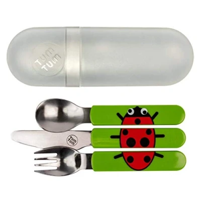 Image of TUM Toddler Cutlery Set with Travel Case, 3 Pcs Kids Stainless Steel Includes 1 x Fork/Spoon/Knife, Sets, BPA Free (Ladybird)