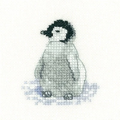 Image of Heritage Crafts Little Friends Penguin Chick Counted Cross Stitch Kit Aida