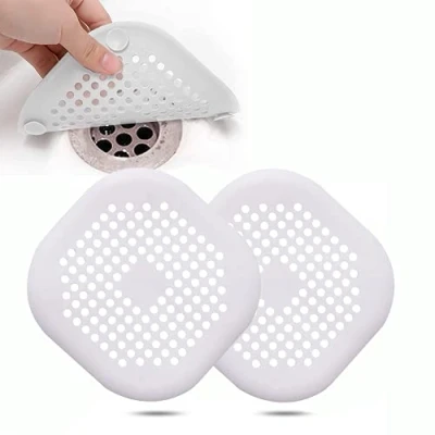 Image of 2 Pcs Silicone Drain Protector with Sucker, Sink Strainer Protector, Shower Covers Hair Catcher, Plug Trap Filter for Bathroom, Bathtub, Kitchen