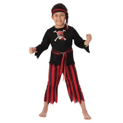 Image of Bristol Novelty 3015595 6000 Pirate Boy Kids Costume Fancy Dress, Black/Red, Age 5 6 Years