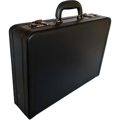 Image of Deluxe Faux Leather Expandable Executive Attache Case Briefcase (Black)