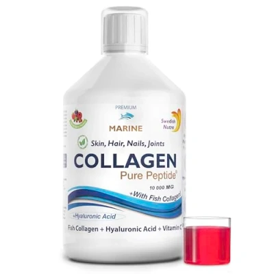 Image of Swedish Nutra Liquid Marine Collagen 10000mg Pack of 500ml I Hydrolyzed Peptides (Type &amp; III) Minimize Fine Lines, Wrinkles Hyaluronic Acid, Biotin, Vitamin C 20 Day Supply