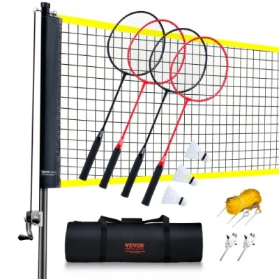 Image of VEVOR Badminton Net Set, Outdoor Backyard Beach Park Net, Portable Equipment Adults Kids with Poles, Carrying Bag, 4 Iron Rackets, and 3 Nylon Shuttlecocks