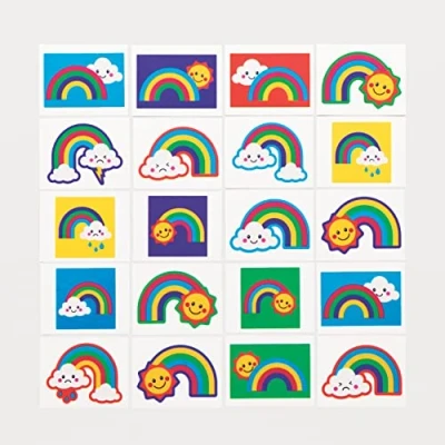 Image of Baker Ross AT973 Rainbow Tattoos Pack of 60, Cool Kids Accessories, Ideal Party Bag Fillers and Small Gifts for Children