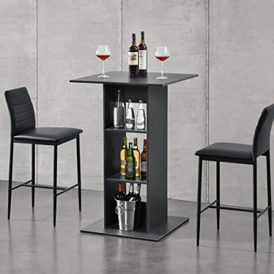 Image of [en.casa] Bar table Visby Square 110 x 70 cm Bistro with 3 shelves High counter Dark grey