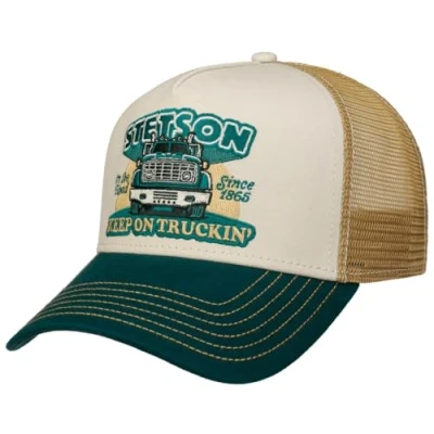 Image of Stetson Keep On Trucking Trucker Cap Men Baseball mesh Snapback, with Peak, Peak Summer Spring One Size Dark Green