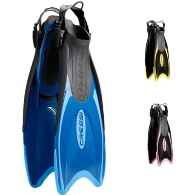 Image of Cressi Palau Fins Adult and Child Adjustable Diving, Apnea Snorkelling Flippers Fins, Blue, UK 10/12 EU Large/X Large 44/47