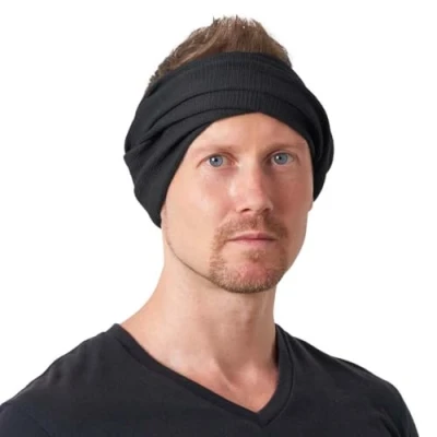 Image of Headbands for Women Mens Head Wrap Thick Boho Criss Cross Knitted Headband Sports Band Sweat Wicking Waffle Line Black