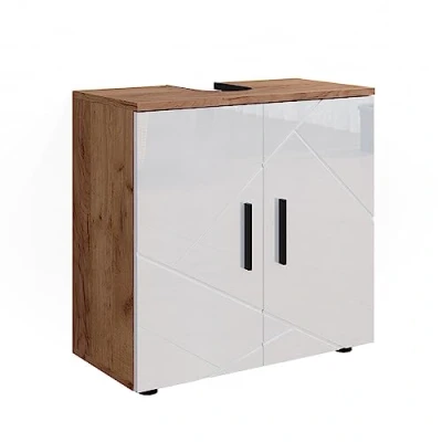 Image of Vicco Sink base cabinet Irma, Oak/White High Gloss, 60 x 59 cm