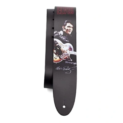 Image of Perri&#039;s Leathers Ltd. Guitar Strap Direct To Leather Official Licensing ELVIS PRESLEY Adjustable For Acoustic/Bass/Electric Guitars Made in Canada (DTL25EP 11006)