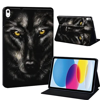 Image of Printed Tablet Case for iPad 10th Generation 2022 10.9 Inch, Slim Hard Back Gen Cover Protective Smart Stand 10 10.9&quot; (black wolf)