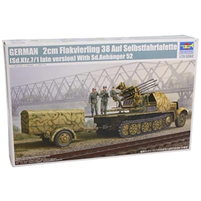 Image of Trumpeter TRU01524 SdKfz 7/1 Late Version Halftrack with 2cm Flak 38 Gun and Supply Trailer ( ) Model Kit, Various