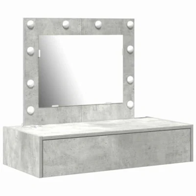 Image of vidaXL Wall Hanging Dressing Table with LED Lights Concrete Grey