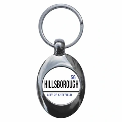 Image of Ozorath Hillsborough S6 City of Sheffield Road Sign Keyring Keychain Key Ring Chain With Trolley Coin