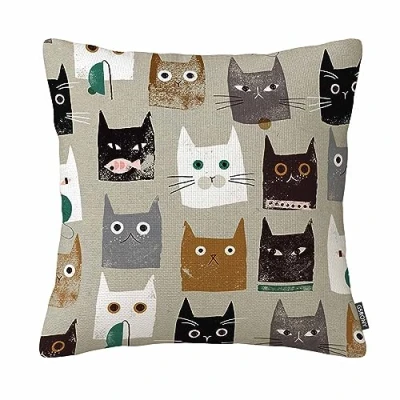 Image of Abstract Lovely Cat Pattern Throw Pillow Case Cushion Cover Decorative 18 X Inches Cotton Linen