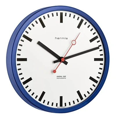 Image of Hermle Station Clock 30471 Q70870 Radio Controlled Blue Diameter 30 cm x 5