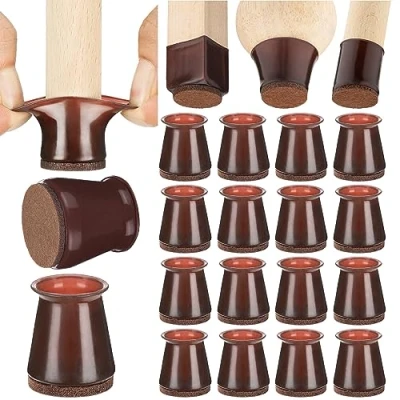 Image of Aneaseit Chair Leg Floor Protectors 1 1/8&quot; x 16 pcs Dark Walnut Felt Bottom Soft Silicone Pads for Furniture Feet &amp; Hardwood Floors Small