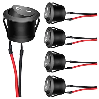 Image of UMTMedia® 5Pcs 12V Round Rocker Switches 20mm AC 6A/250V 10A/125V SPST 2 Pin Position On/Off Toggle Car Boat Caravan With 100mm Pre soldered Wires KCD1