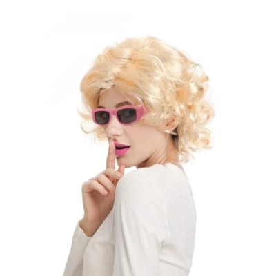 Image of SKHAOVS Short Blonde Curly Wigs for Women Wavy Layered Platinum Wig Vintage 1920s Finger Wave Synthetic Natural Costume Halloween Cosplay Party Fancy Dress(Blonde)