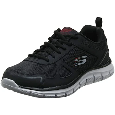 Image of Skechers Track Scloric Trainers, Men&#039;s, Size: 6, Black/red Leather and textile
