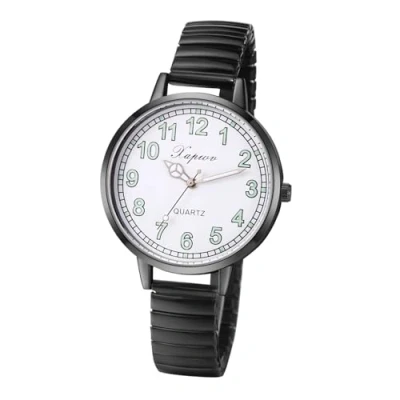 Image of JewelryWe Big Dial Elastic Watches: Womens Easy Reader Analog Round Luminous Quartz Stretch Band Wristwatch