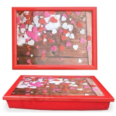 Image of Cushioned Bean Bag laptray Home Laptop Tray Drinks Food Breakfast Lap (Hearts Design)
