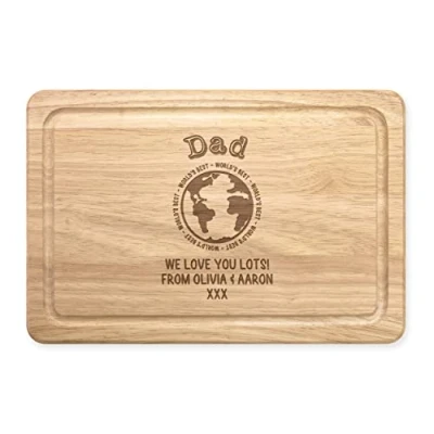 Image of Personalised Chopping Board Worlds Best Dad Grandad Outline Globe Any Name Wooden Meat Serving Custom