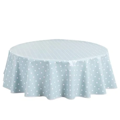 Image of Home Direct Round Oilcloth PVC Wipe Clean Tablecloth Table Cover 140cm 55&quot; Polka Dot Duck Egg Green Blue