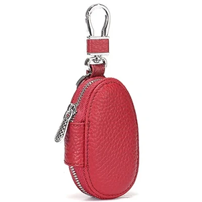 Image of Aileder Car Key Chain Bag Genuine Leather Smart Keyless Entry Fob Keychain Holder Zipper Remote Control Case Cover Protector Pouch Keyring Wallet for Men and Women (Red)