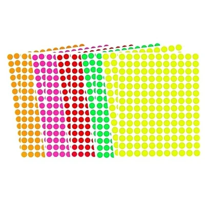 Image of Neon Color Coding Sticky Labels (1cm) 10 mm 1400 Pack, Round Dot Stickers in 5 Fluorescent Colors by Royal Green