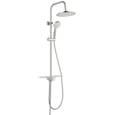Image of SCHÜTTE Aquastar Shower Set Rain with Shelf, System 5 Way Adjustable Hand Shower, Column Head, in Chrome/White