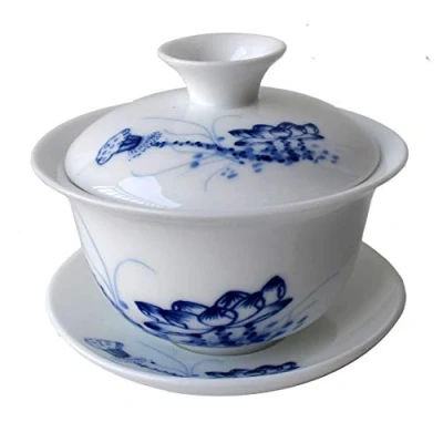 Image of Gaiwan Porcelain Chinese Kung Fu Sancai Tray Cup 4oz Tea Set Bowl Saucer Lid