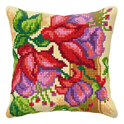 Image of Orchidea Large Cross Stitch Cushion Kit, Exotic Flowers, 40 x 40cm