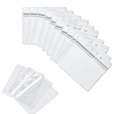 Image of Thick Clear Plastic Horizontal Badge Holders,10pcs Name Tag ID Card Holders Waterproof Transparent Wallets Pocket Holder for Multiple Cards