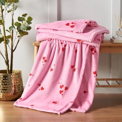 Image of Catherine Lansfield Heart Cosy Fleece Oversized 200x240cm Blanket Throw Pink