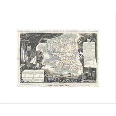 Image of Wee Blue Coo Map Illustrated Antique Levasseur Finistere Wall Art Print
