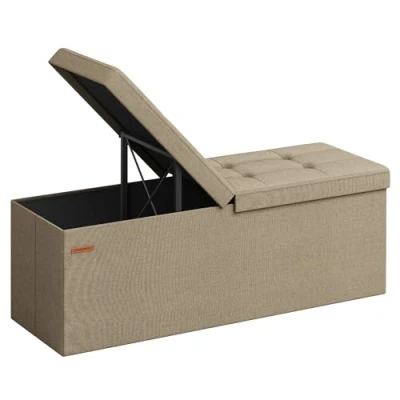 Image of SONGMICS Storage Ottoman, Foldable Bench, 38 x 110 cm, Flipping Lid, 300 kg Load Capacity, for Hallway, Living Room, Bedroom, Camel Brown LSF076K51