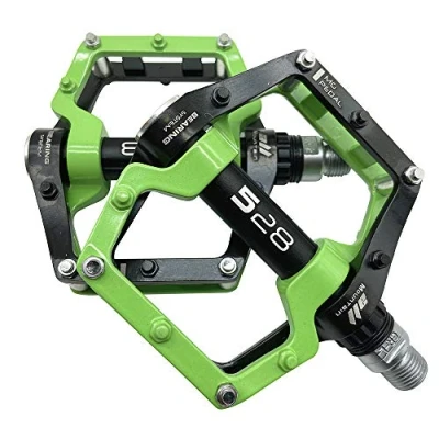 Image of Evetin 181 Platform Bicycle Pedals, Aluminium Mountain Bike/City Bike/Trekking Non Slip Black with green