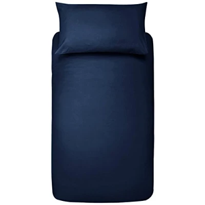 Image of Amazon Basics Microfibre 2 Piece Duvet Set, 135 cm x 200 / 50 80 cm, Navy Blue, Single, Solid